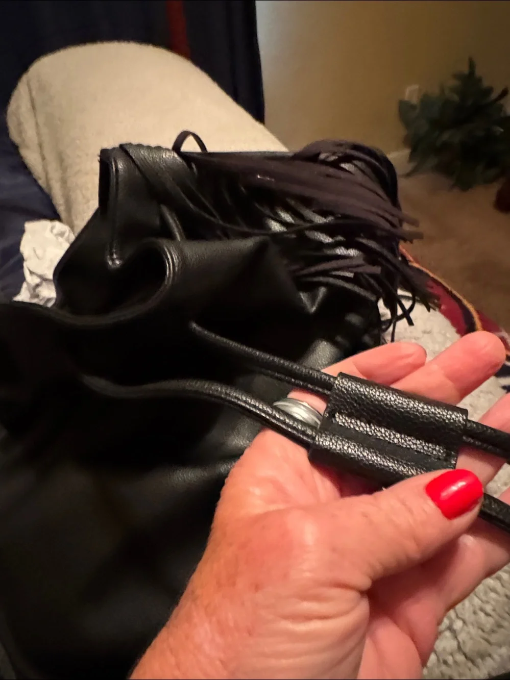 Victoria's Secret Black Fringe Drawstring Hobo Bag